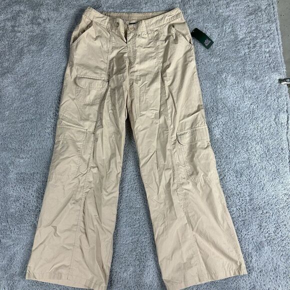 Wild Fable Gorp Streep Wide Leg Cargo Pants Medium Beige Elastic Button Zipper - Picture 1 of 16